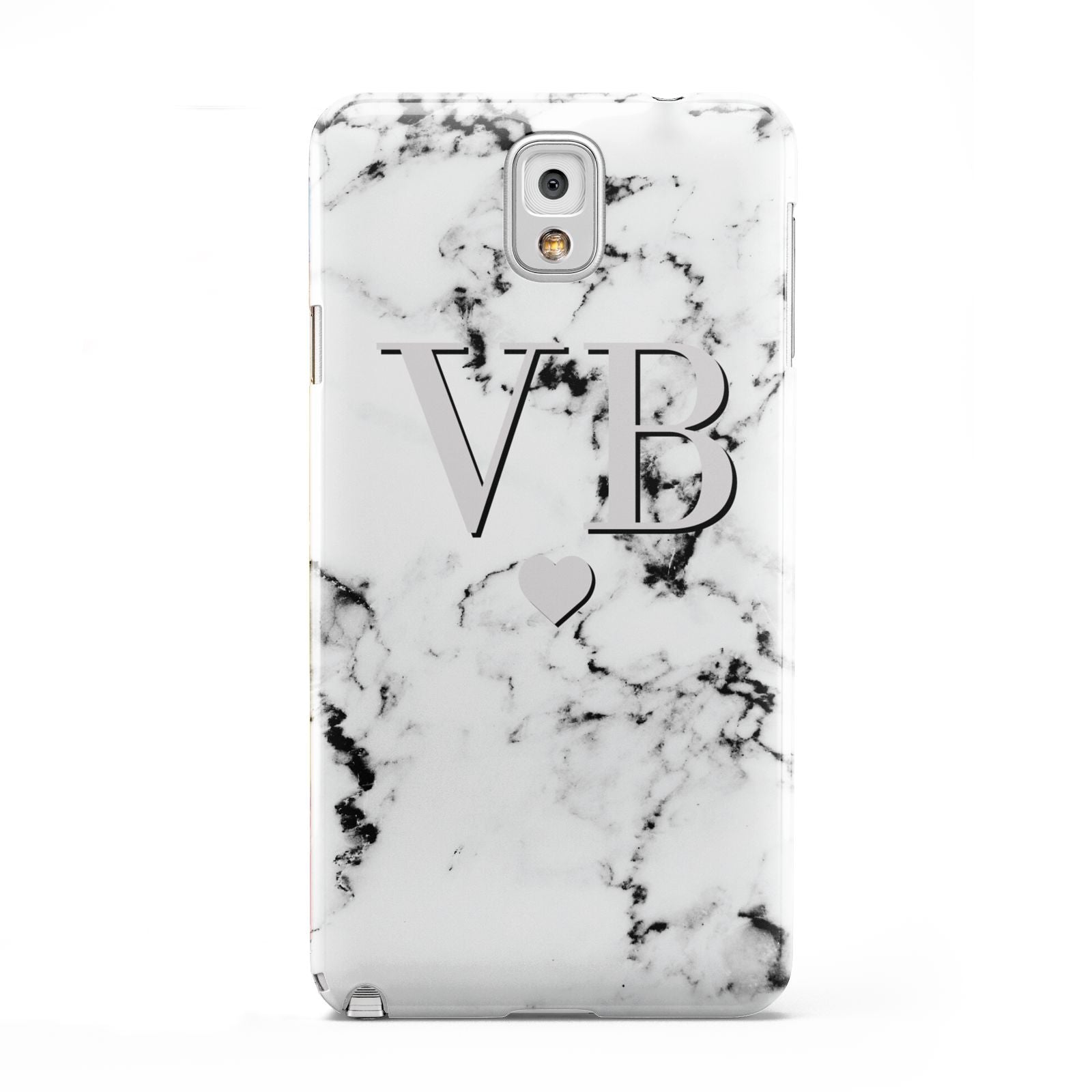 Personalised Grey Initialed Marble Heart Samsung Galaxy Note 3 Case