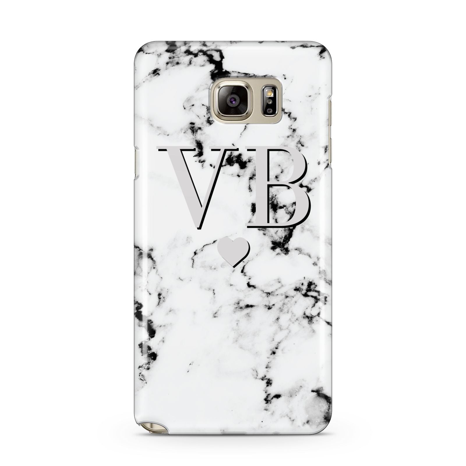 Personalised Grey Initialed Marble Heart Samsung Galaxy Note 5 Case