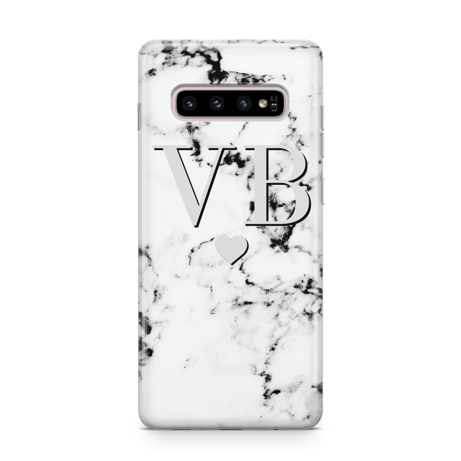 Personalised Grey Initialed Marble Heart Samsung Galaxy S10 Plus Case