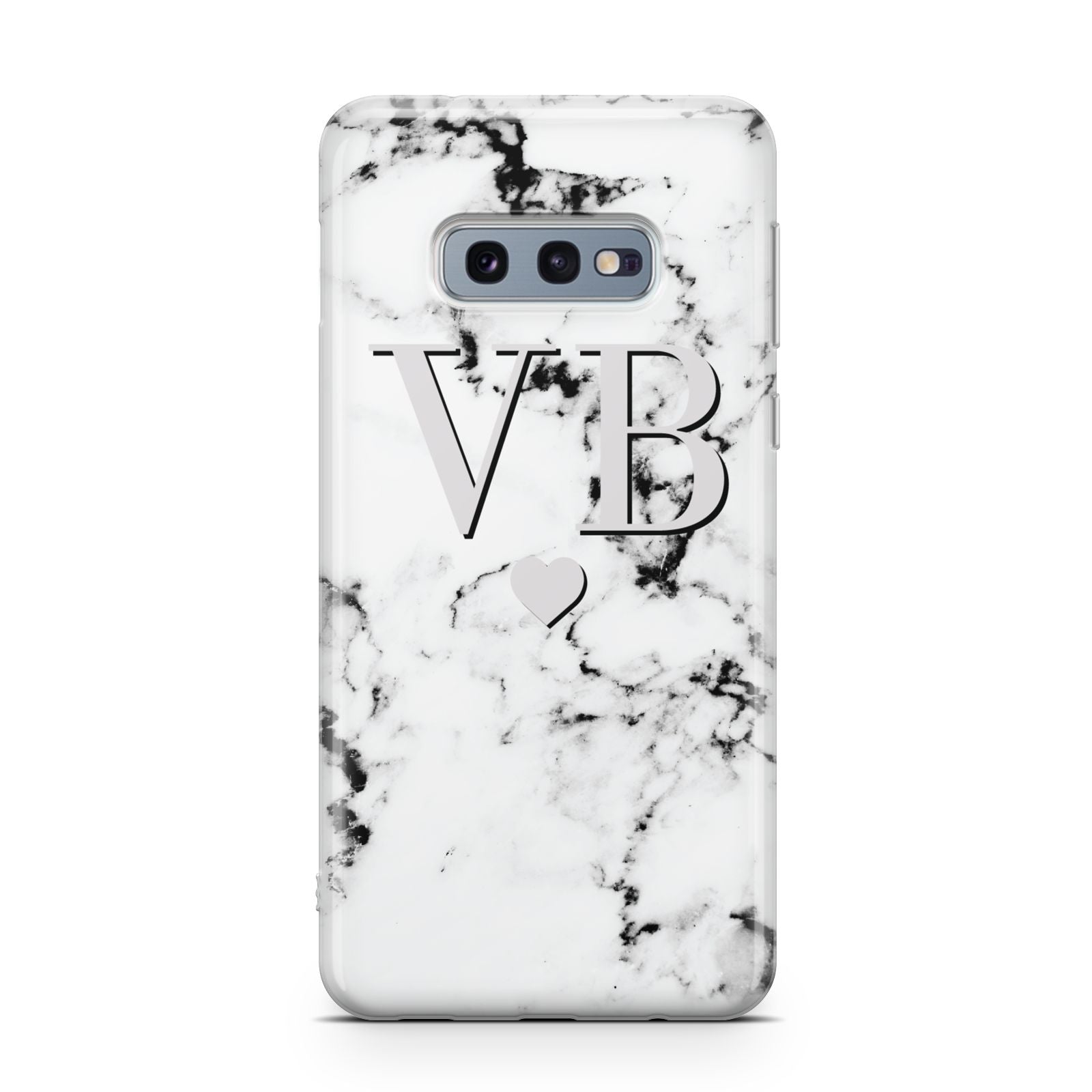 Personalised Grey Initialed Marble Heart Samsung Galaxy S10E Case
