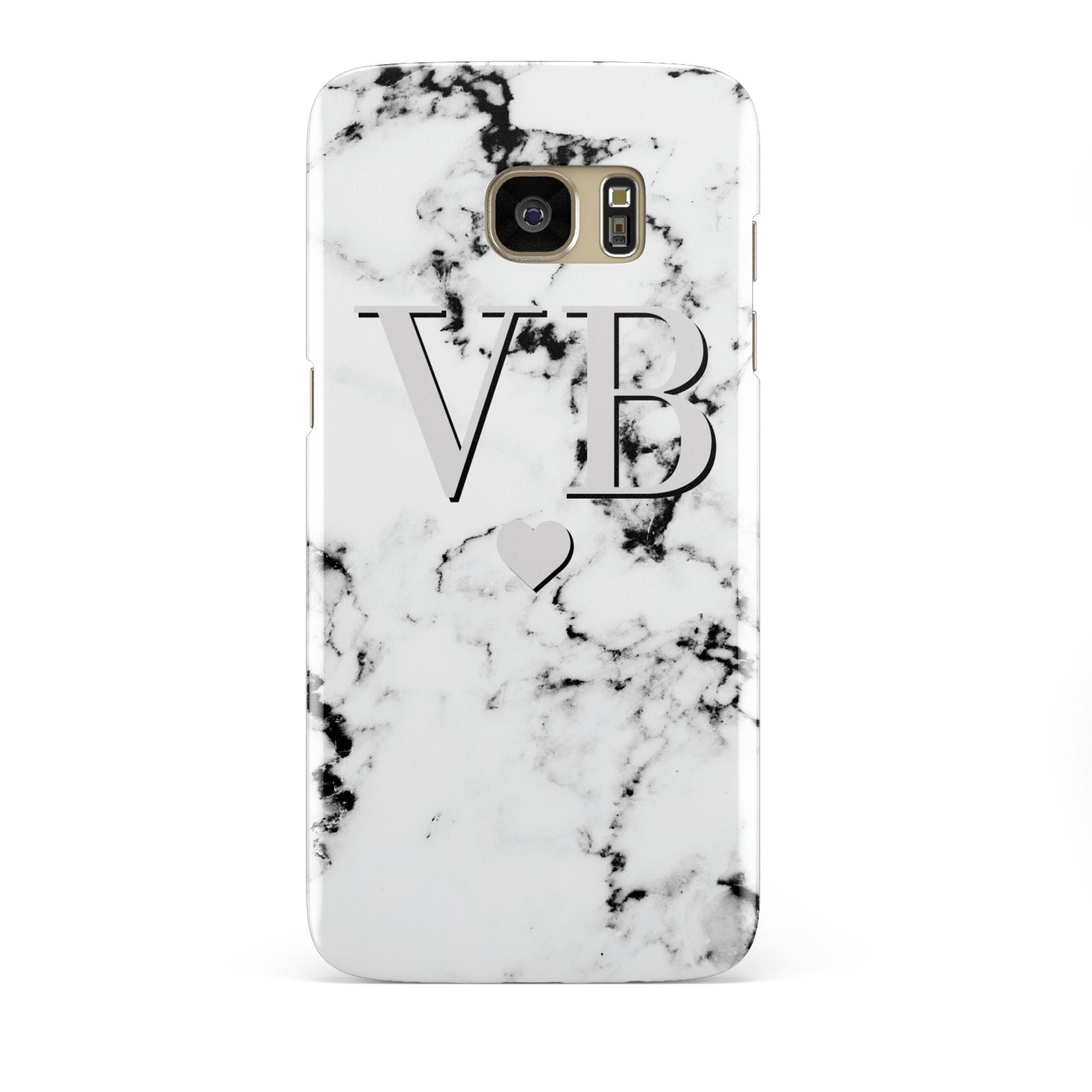 Personalised Grey Initialed Marble Heart Samsung Galaxy S7 Edge Case