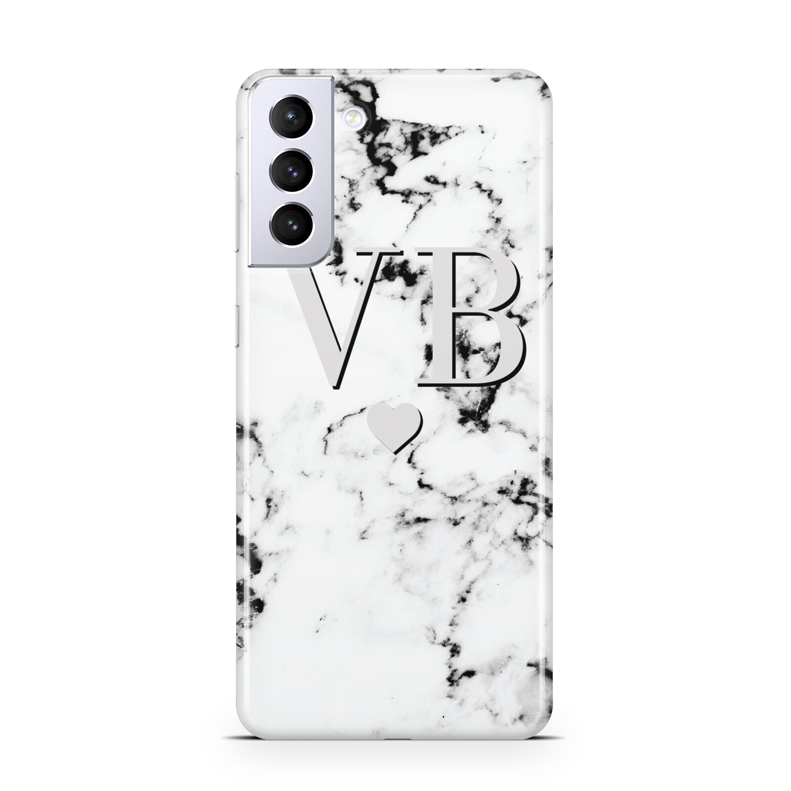 Personalised Grey Initialed Marble Heart Samsung S21 Plus Phone Case