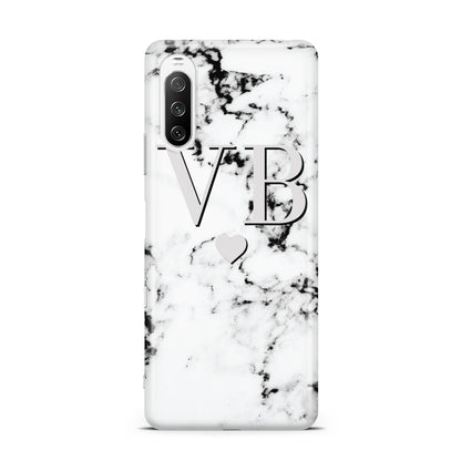 Personalised Grey Initialed Marble Heart Sony Xperia 10 III Case