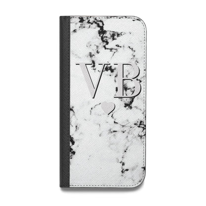 Personalised Grey Initialed Marble Heart Vegan Leather Flip Samsung Case