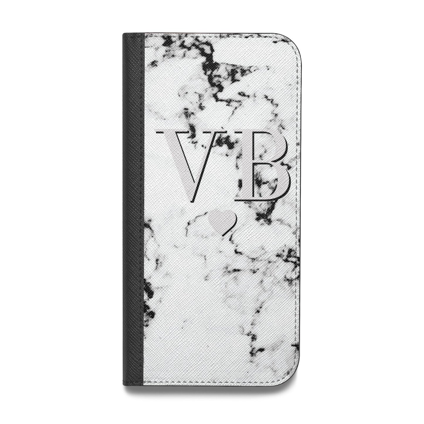 Personalised Grey Initialed Marble Heart Vegan Leather Flip iPhone Case