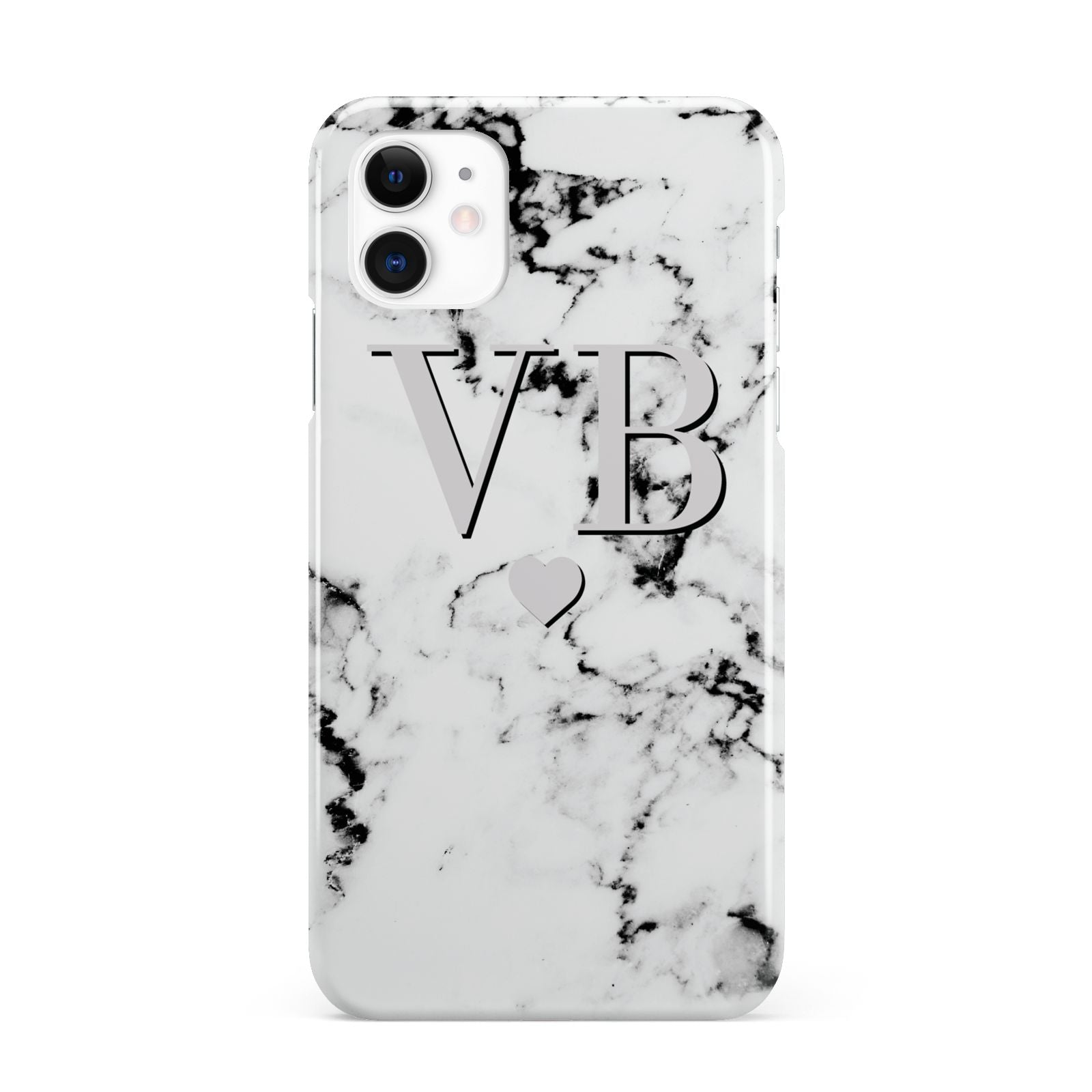 Personalised Grey Initialed Marble Heart iPhone 11 3D Snap Case