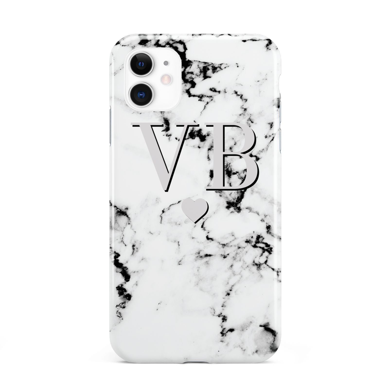 Personalised Grey Initialed Marble Heart iPhone 11 3D Tough Case
