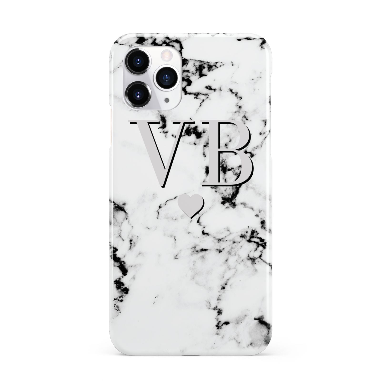 Personalised Grey Initialed Marble Heart iPhone 11 Pro 3D Snap Case