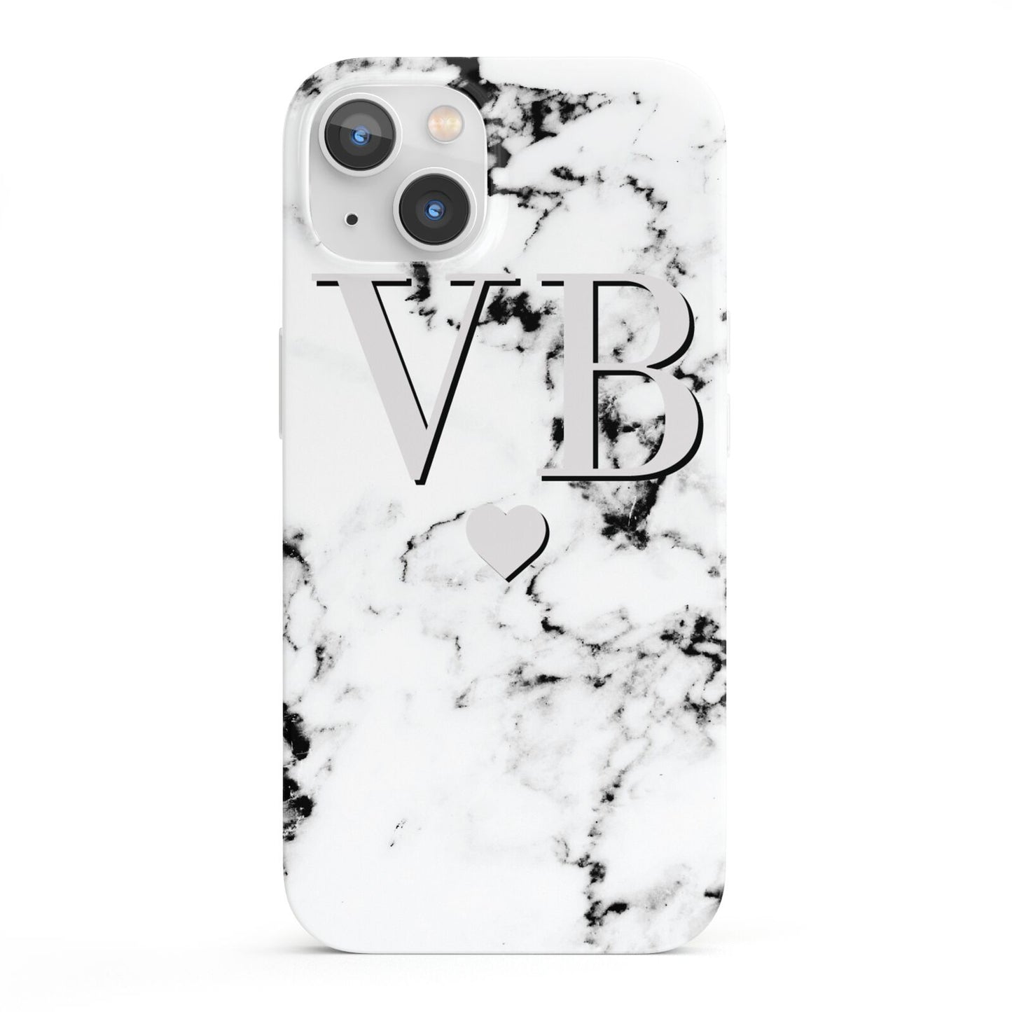 Personalised Grey Initialed Marble Heart iPhone 13 Full Wrap 3D Snap Case