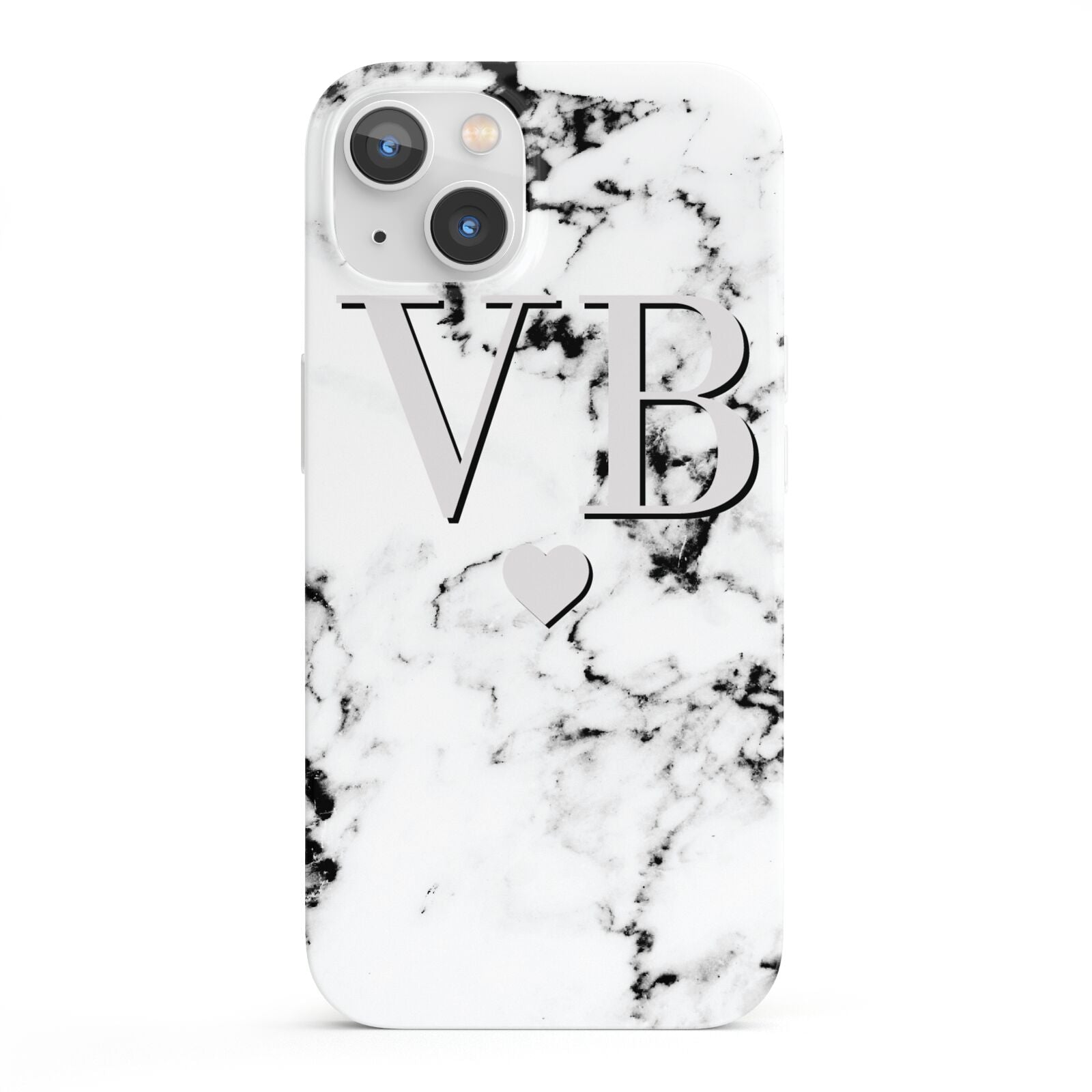 Personalised Grey Initialed Marble Heart iPhone 13 Full Wrap 3D Snap Case