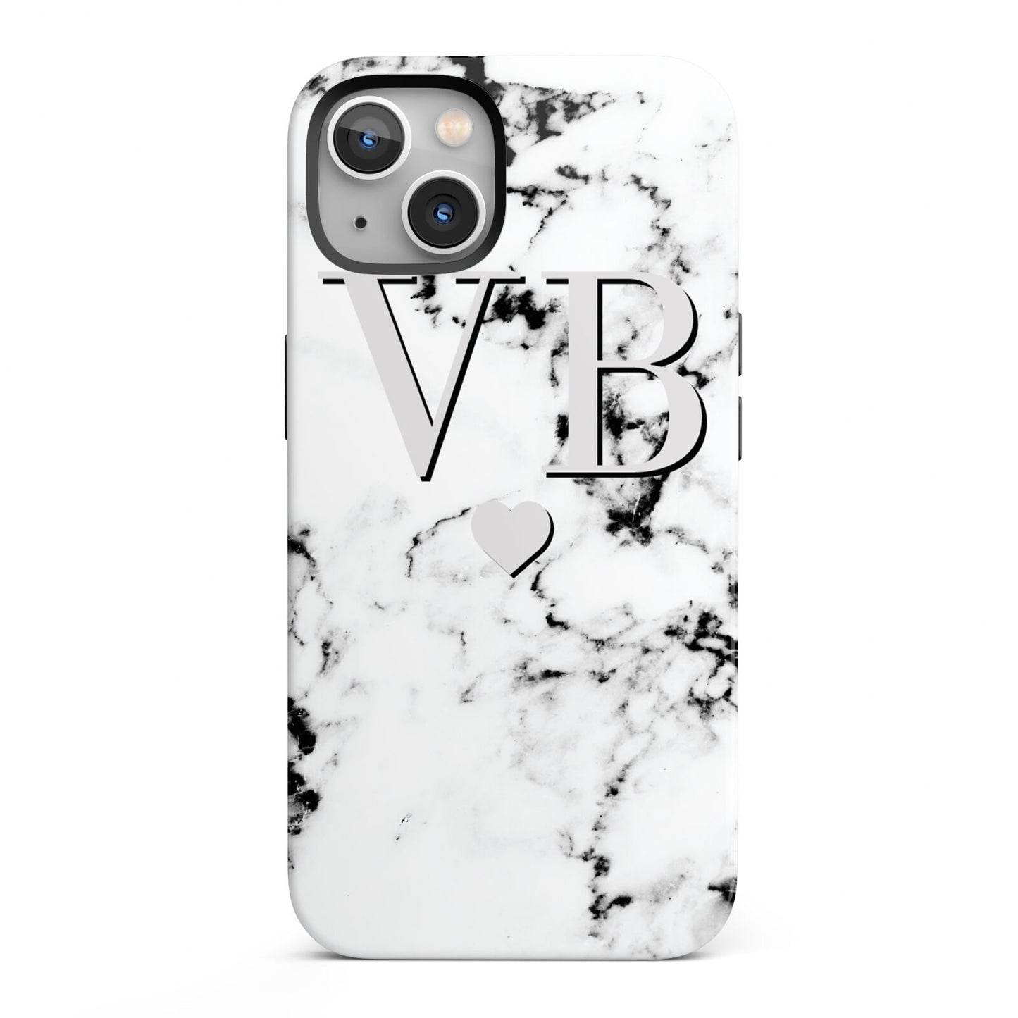 Personalised Grey Initialed Marble Heart iPhone 13 Full Wrap 3D Tough Case