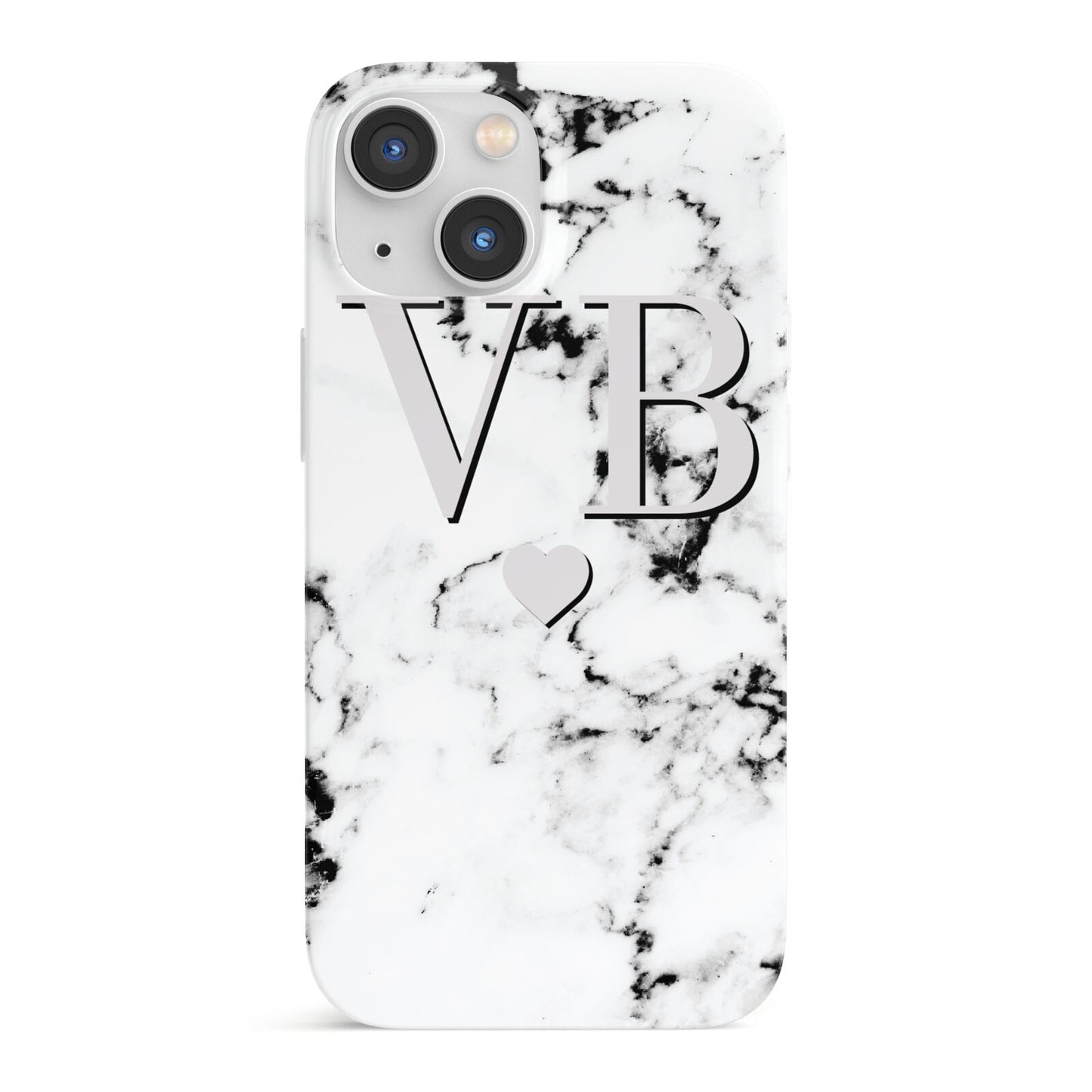 Personalised Grey Initialed Marble Heart iPhone 13 Mini Full Wrap 3D Snap Case