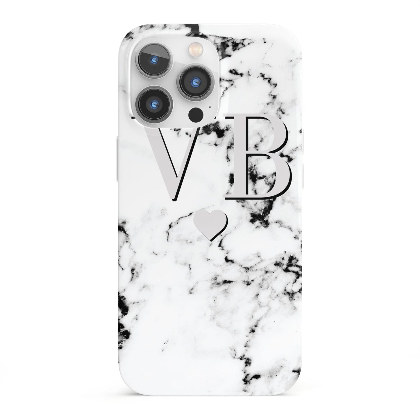 Personalised Grey Initialed Marble Heart iPhone 13 Pro Full Wrap 3D Snap Case