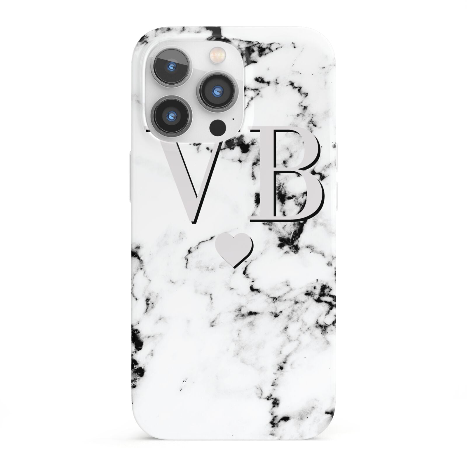Personalised Grey Initialed Marble Heart iPhone 13 Pro Full Wrap 3D Snap Case
