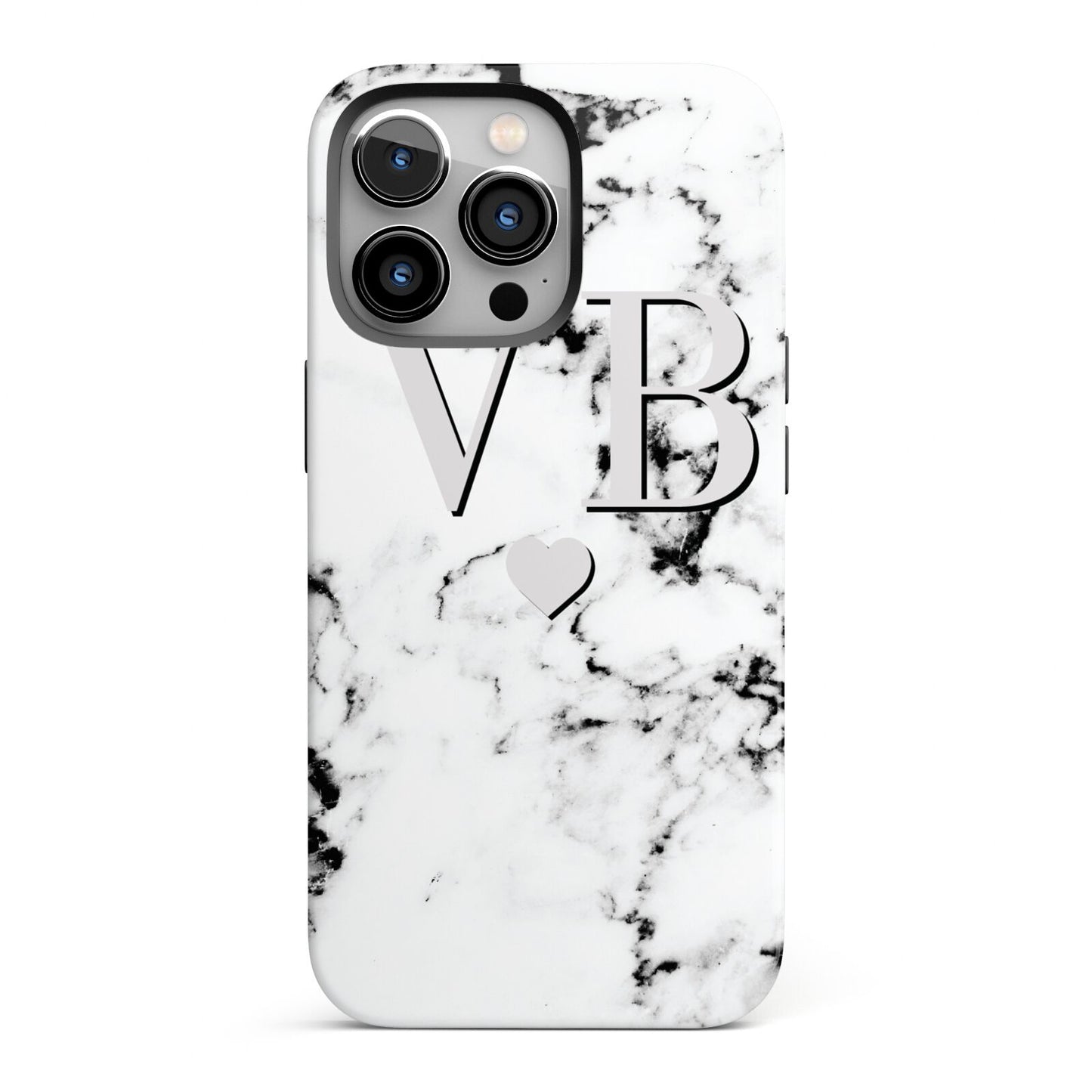 Personalised Grey Initialed Marble Heart iPhone 13 Pro Full Wrap 3D Tough Case