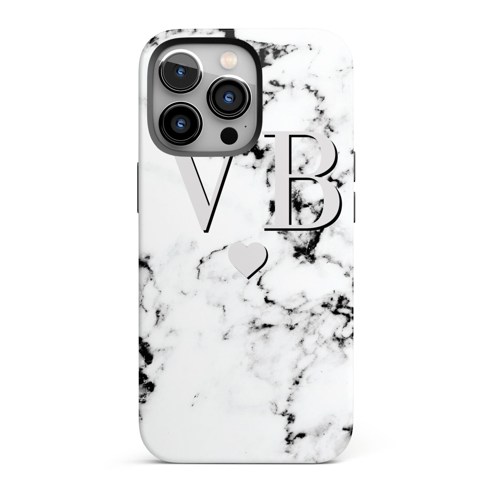 Personalised Grey Initialed Marble Heart iPhone 13 Pro Full Wrap 3D Tough Case