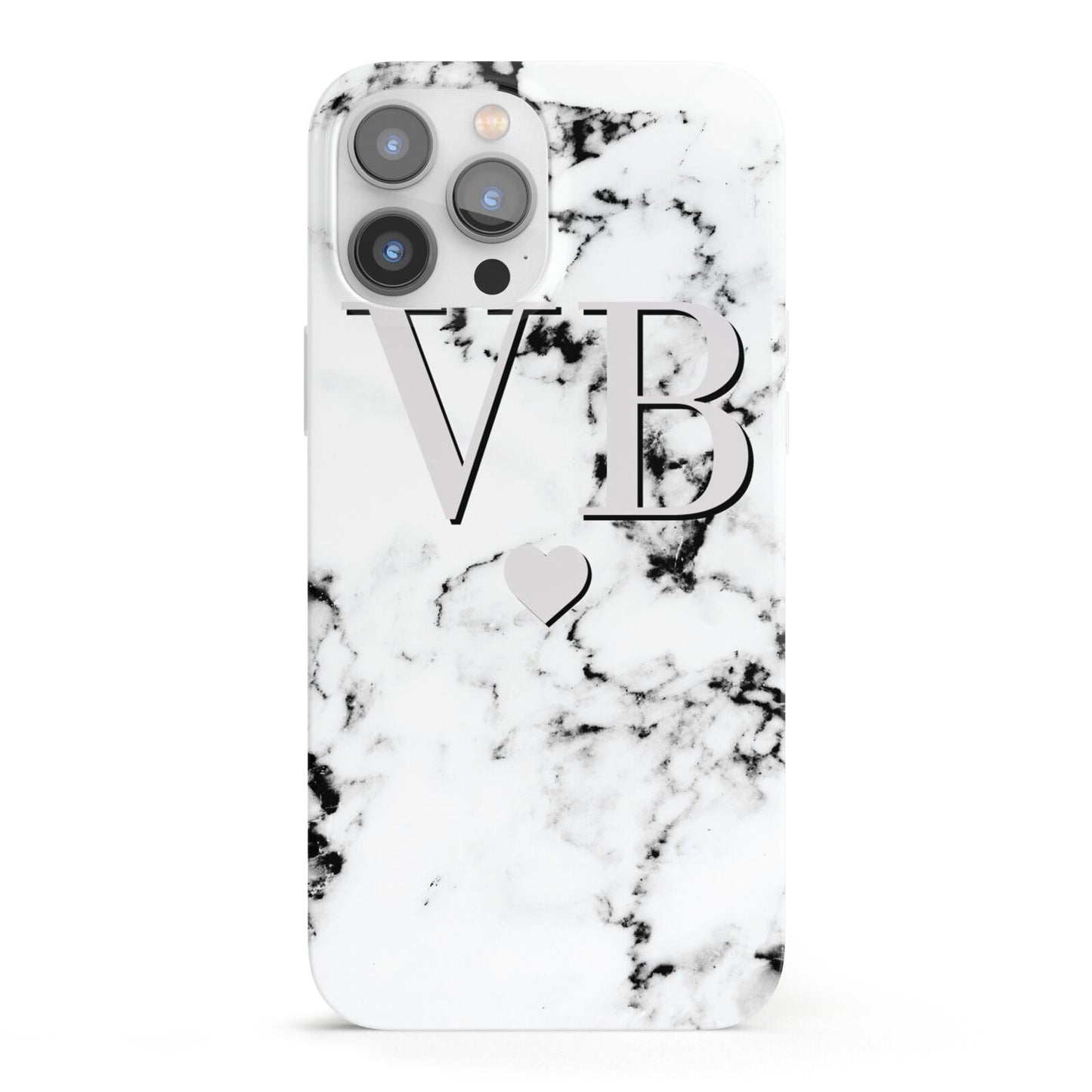Personalised Grey Initialed Marble Heart iPhone 13 Pro Max Full Wrap 3D Snap Case