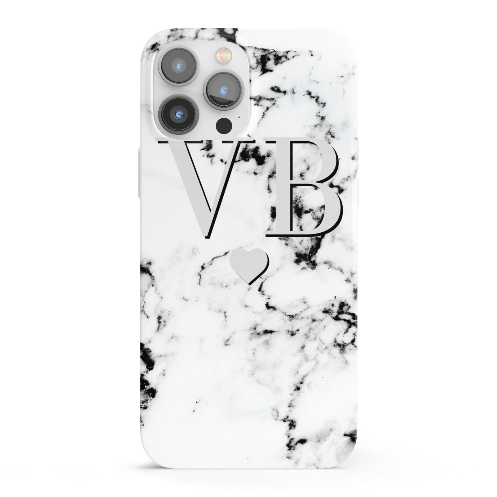 Personalised Grey Initialed Marble Heart iPhone 13 Pro Max Full Wrap 3D Snap Case
