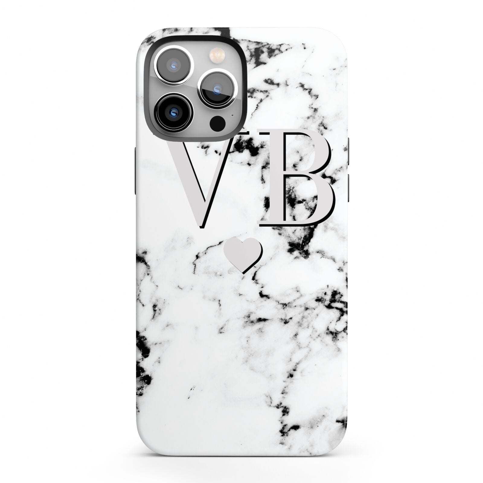 Personalised Grey Initialed Marble Heart iPhone 13 Pro Max Full Wrap 3D Tough Case