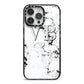 Personalised Grey Initialed Marble Heart iPhone 14 Pro Max Black Impact Case on Silver phone