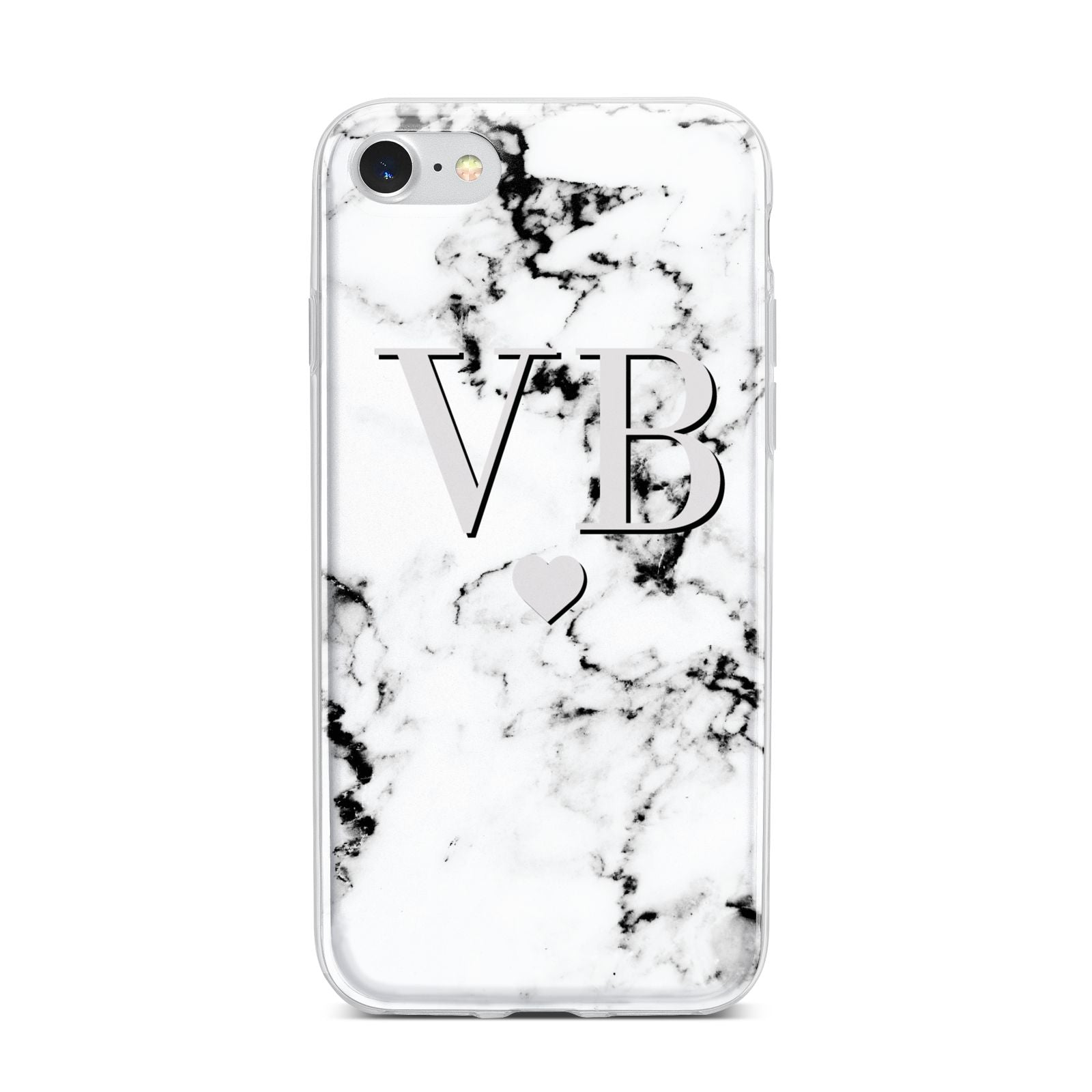 Personalised Grey Initialed Marble Heart iPhone 7 Bumper Case on Silver iPhone