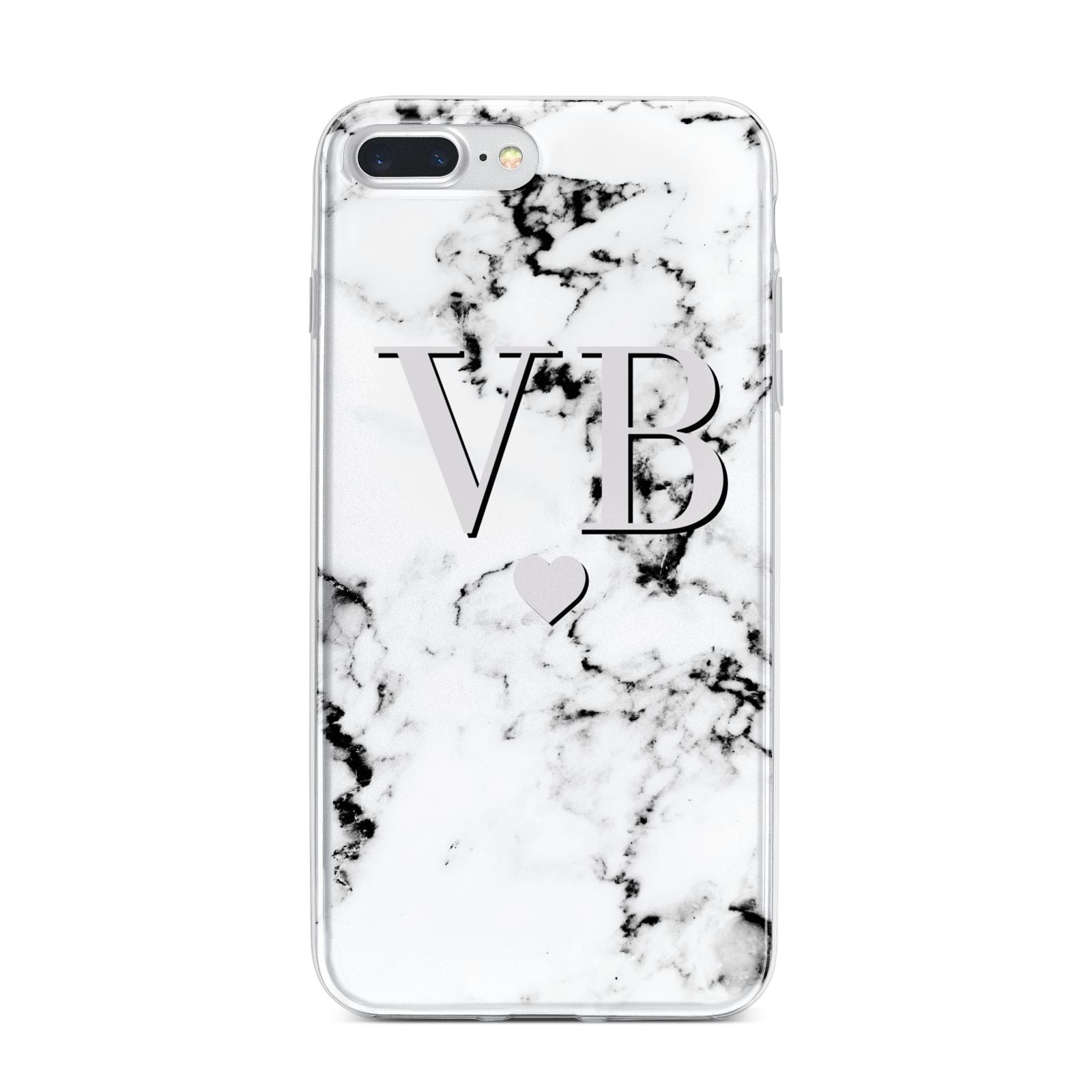 Personalised Grey Initialed Marble Heart iPhone 7 Plus Bumper Case on Silver iPhone