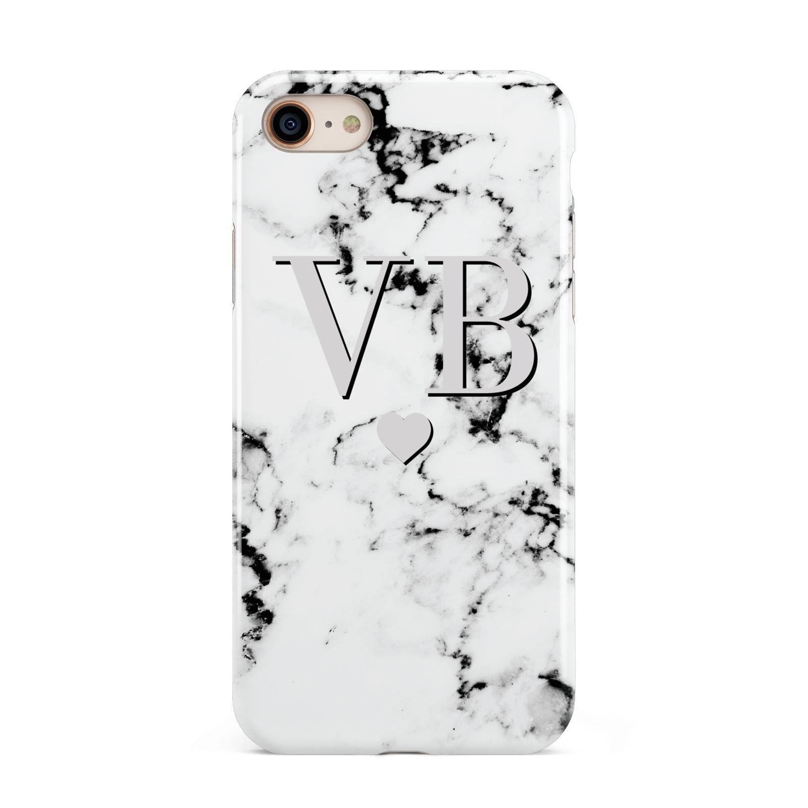 Personalised Grey Initialed Marble Heart iPhone 8 3D Tough Case on Gold Phone