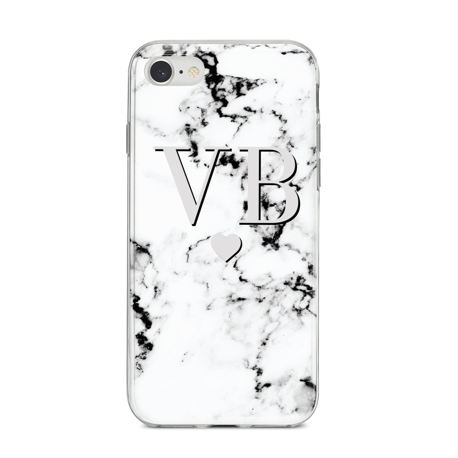 Personalised Grey Initialed Marble Heart iPhone 8 Bumper Case on Silver iPhone
