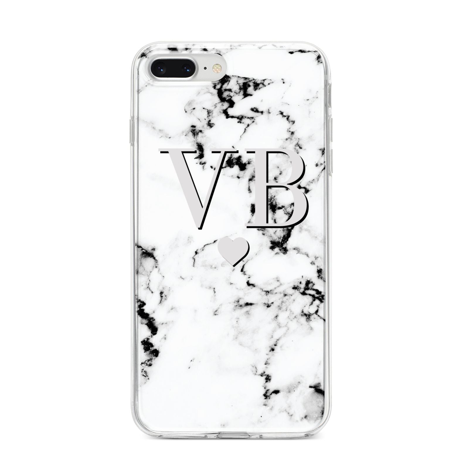 Personalised Grey Initialed Marble Heart iPhone 8 Plus Bumper Case on Silver iPhone