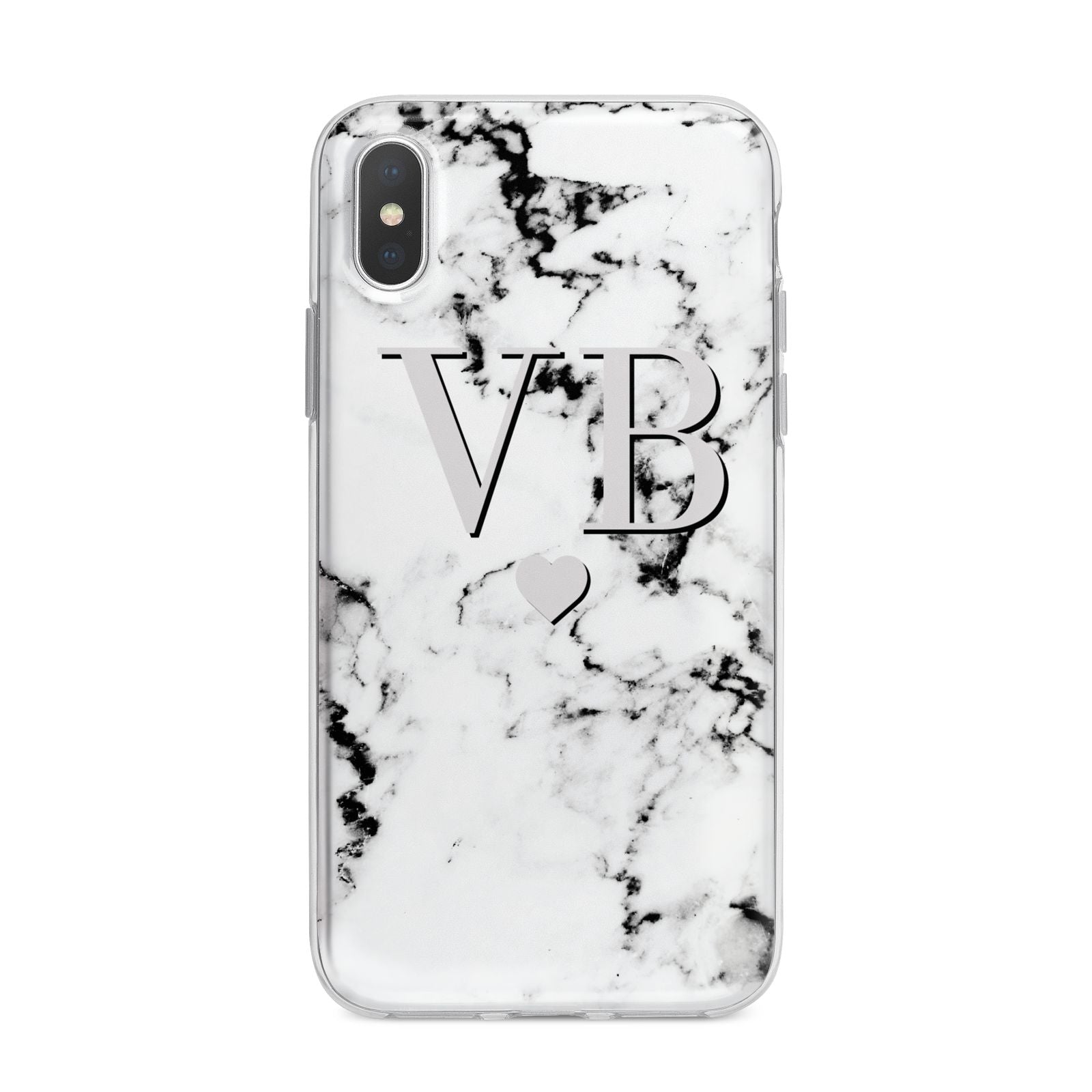 Personalised Grey Initialed Marble Heart iPhone X Bumper Case on Silver iPhone Alternative Image 1