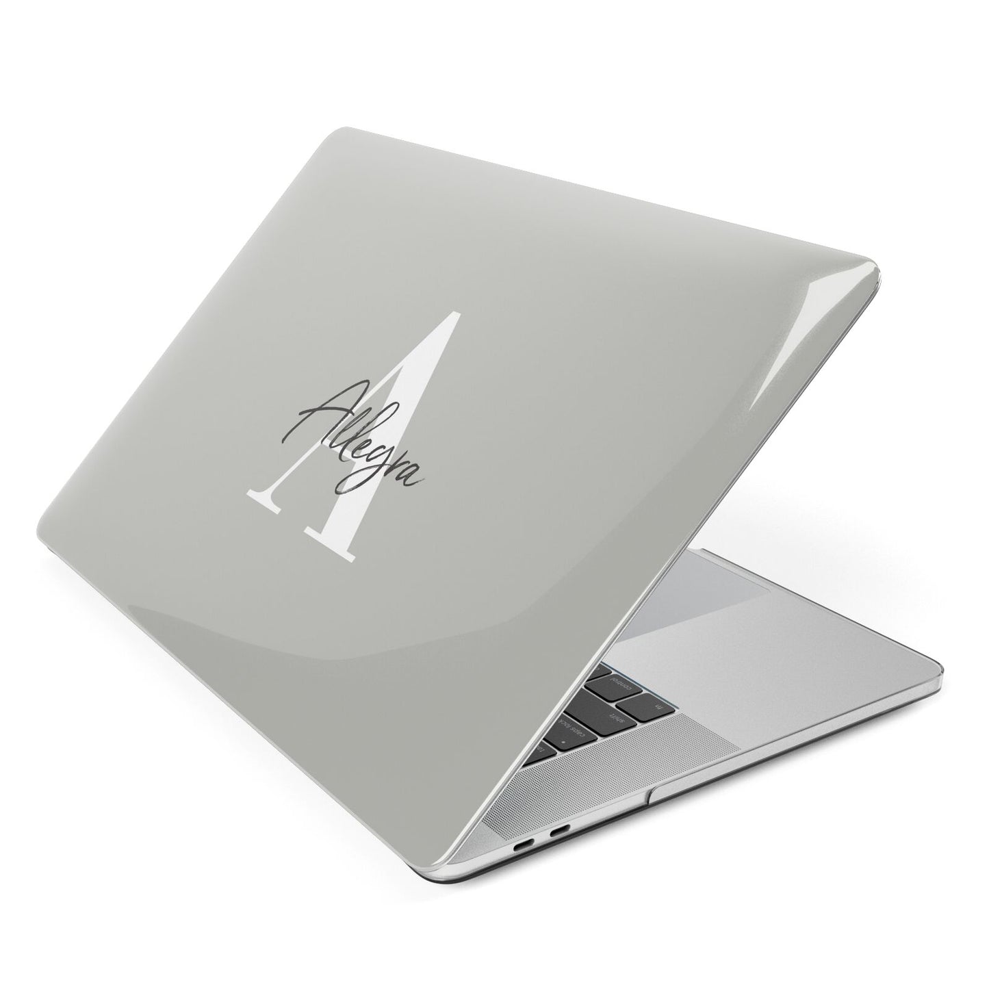 Personalised Grey Initials And Name Apple MacBook Case Side View