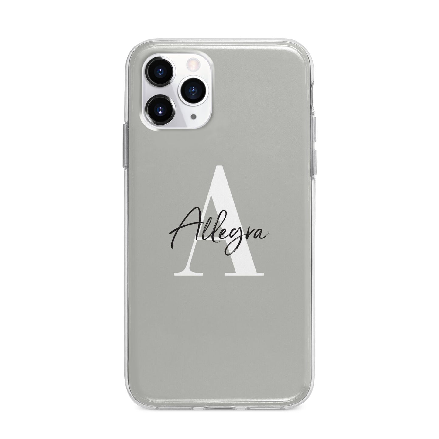 Personalised Grey Initials And Name Apple iPhone 11 Pro Max in Silver with Bumper Case