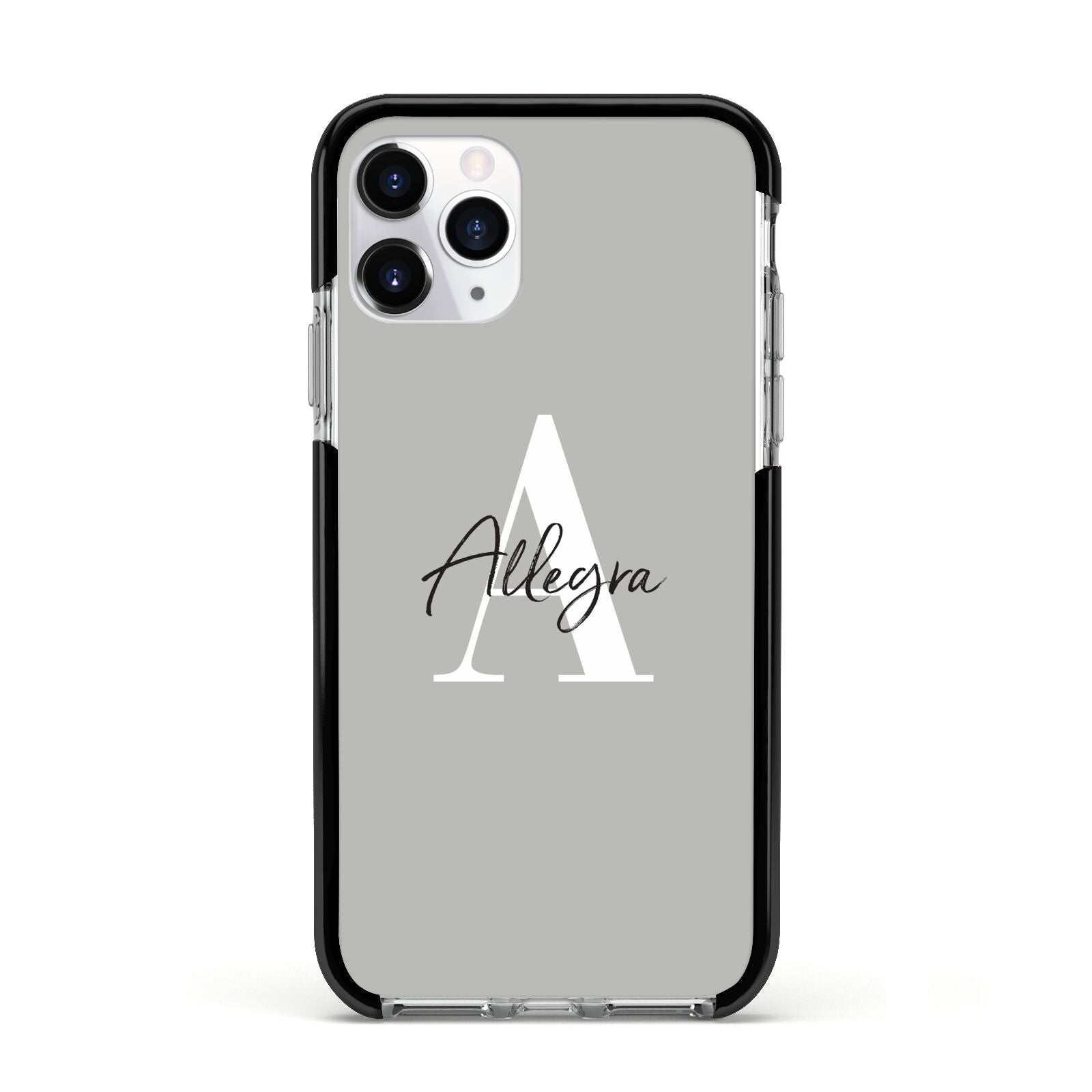 Personalised Grey Initials And Name Apple iPhone 11 Pro in Silver with Black Impact Case