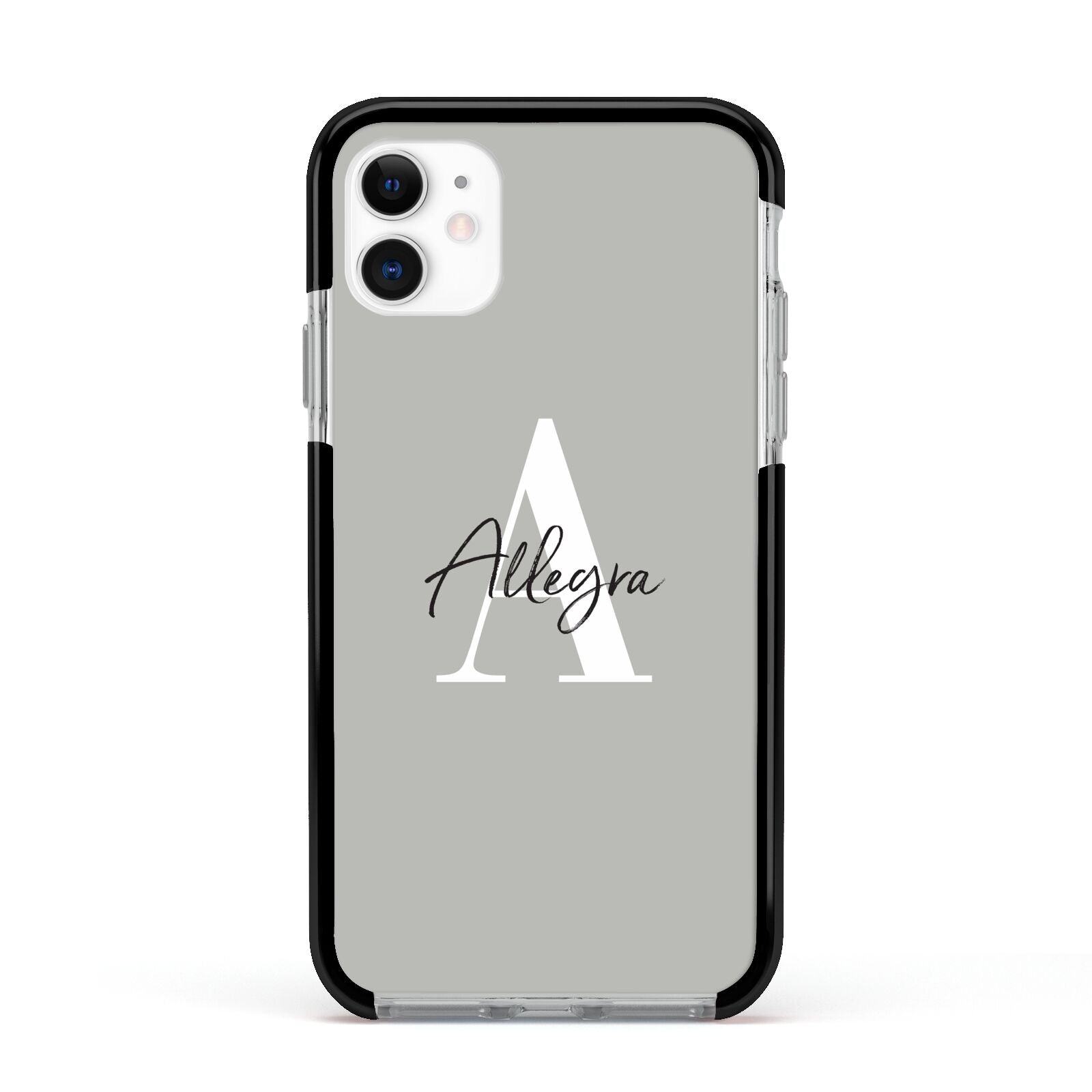 Personalised Grey Initials And Name Apple iPhone 11 in White with Black Impact Case