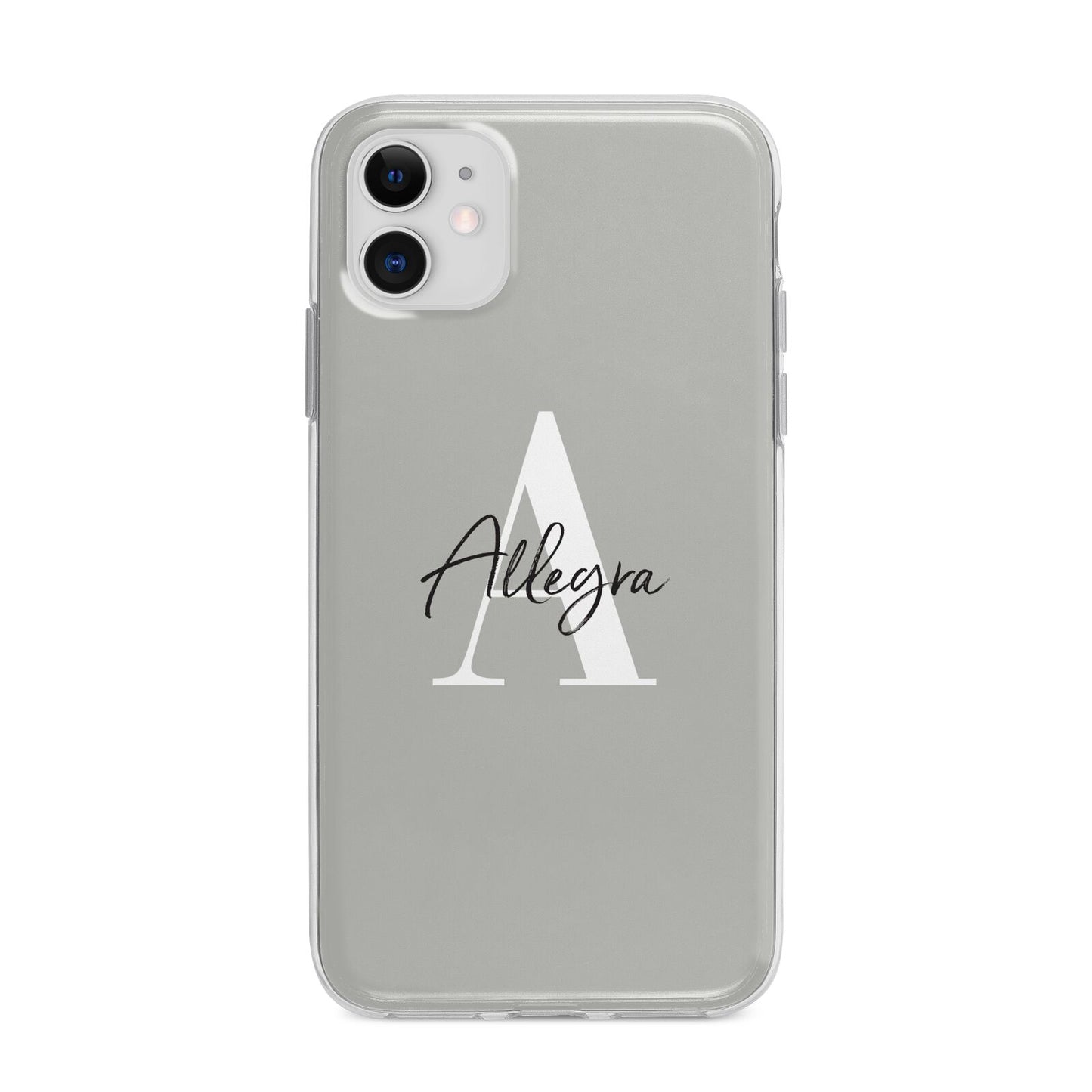 Personalised Grey Initials And Name Apple iPhone 11 in White with Bumper Case