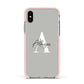 Personalised Grey Initials And Name Apple iPhone Xs Impact Case Pink Edge on Silver Phone