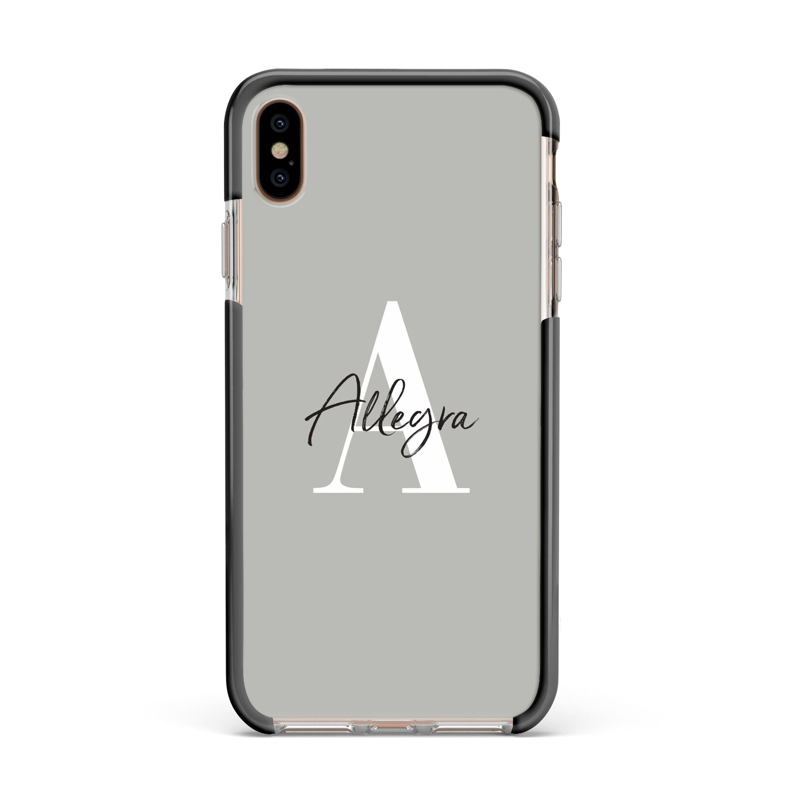 Personalised Grey Initials And Name Apple iPhone Xs Max Impact Case Black Edge on Gold Phone