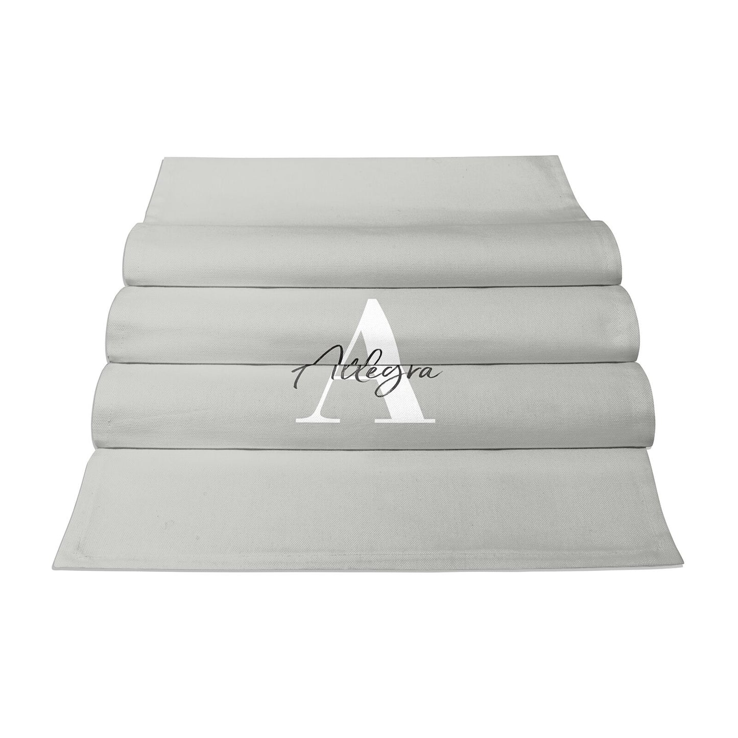 Personalised Grey Initials And Name Cotton Table Runner
