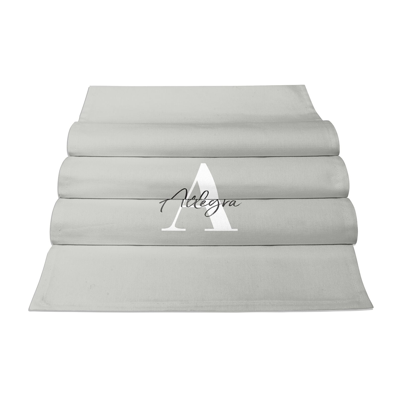 Personalised Grey Initials And Name Cotton Table Runner