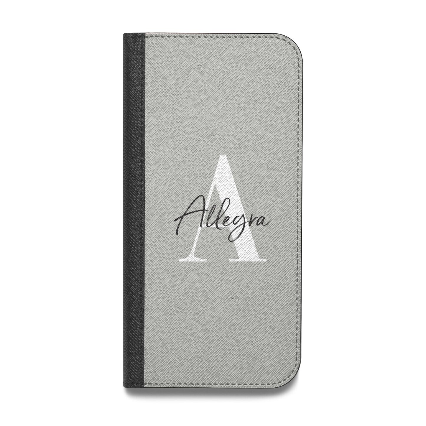 Personalised Grey Initials And Name Vegan Leather Flip Samsung Case