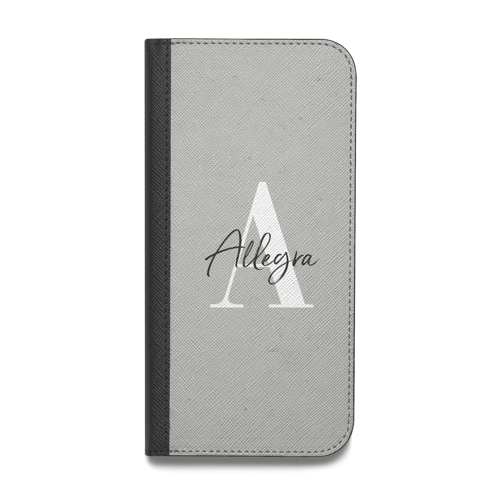 Personalised Grey Initials And Name Vegan Leather Flip Samsung Case