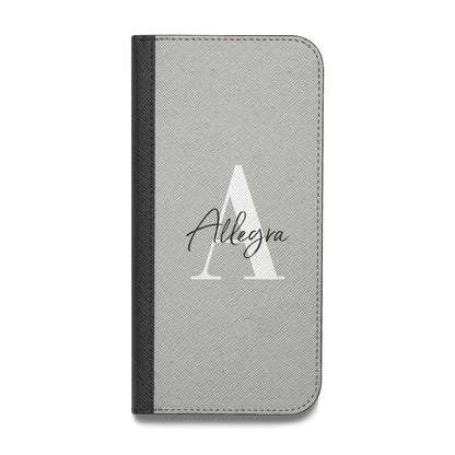 Personalised Grey Initials And Name Vegan Leather Flip Samsung Case