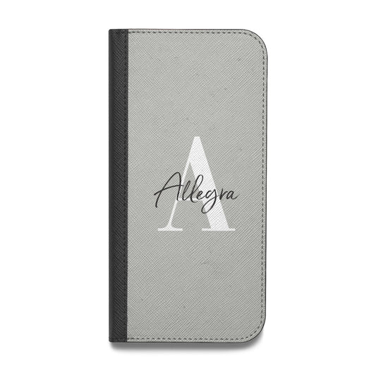Personalised Grey Initials And Name Vegan Leather Flip Samsung Case