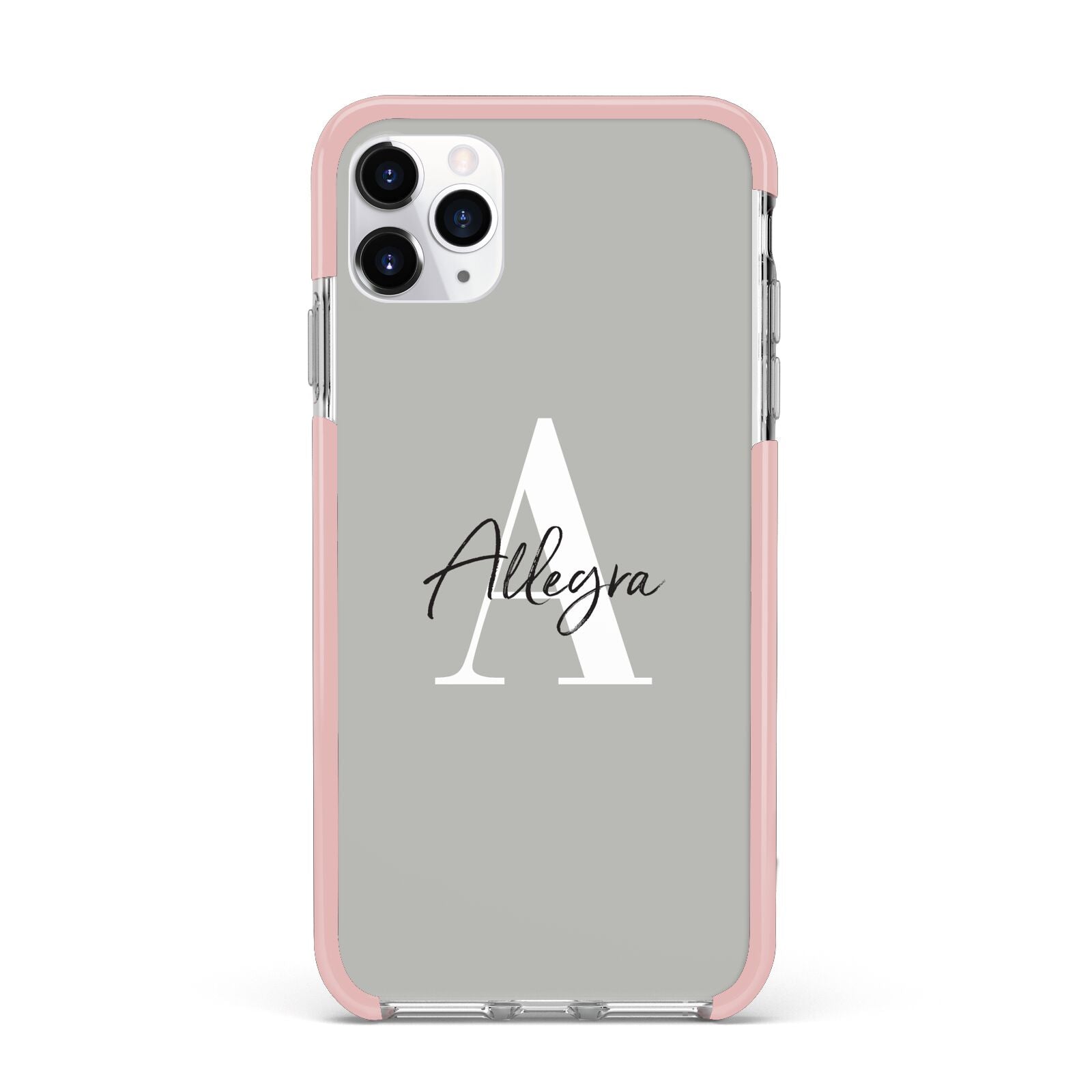 Personalised Grey Initials And Name iPhone 11 Pro Max Impact Pink Edge Case