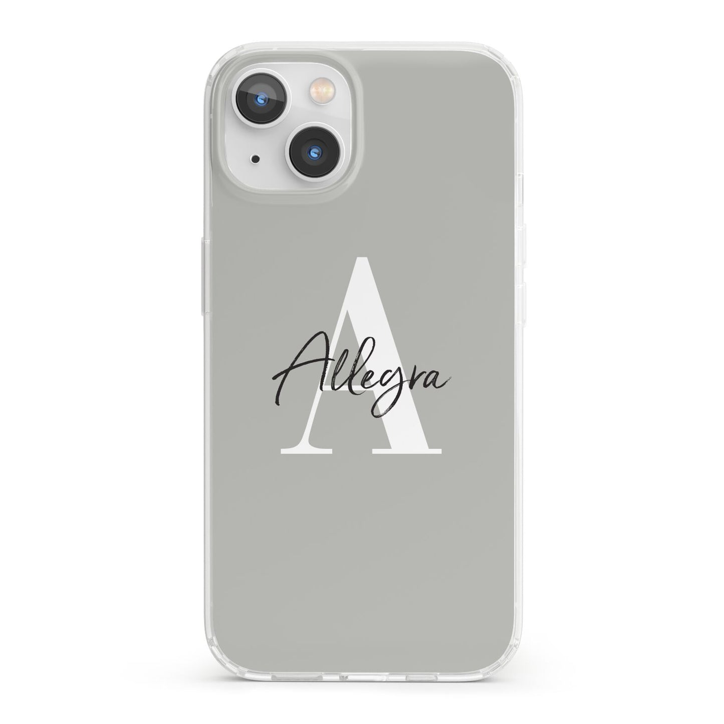 Personalised Grey Initials And Name iPhone 13 Clear Bumper Case