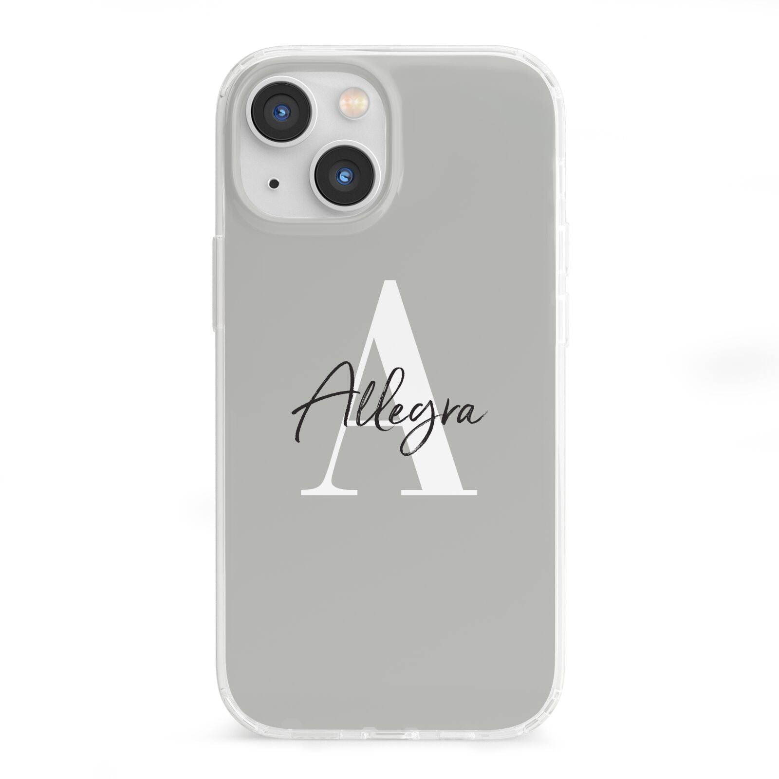 Personalised Grey Initials And Name iPhone 13 Mini Clear Bumper Case
