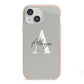 Personalised Grey Initials And Name iPhone 13 Mini TPU Impact Case with Pink Edges