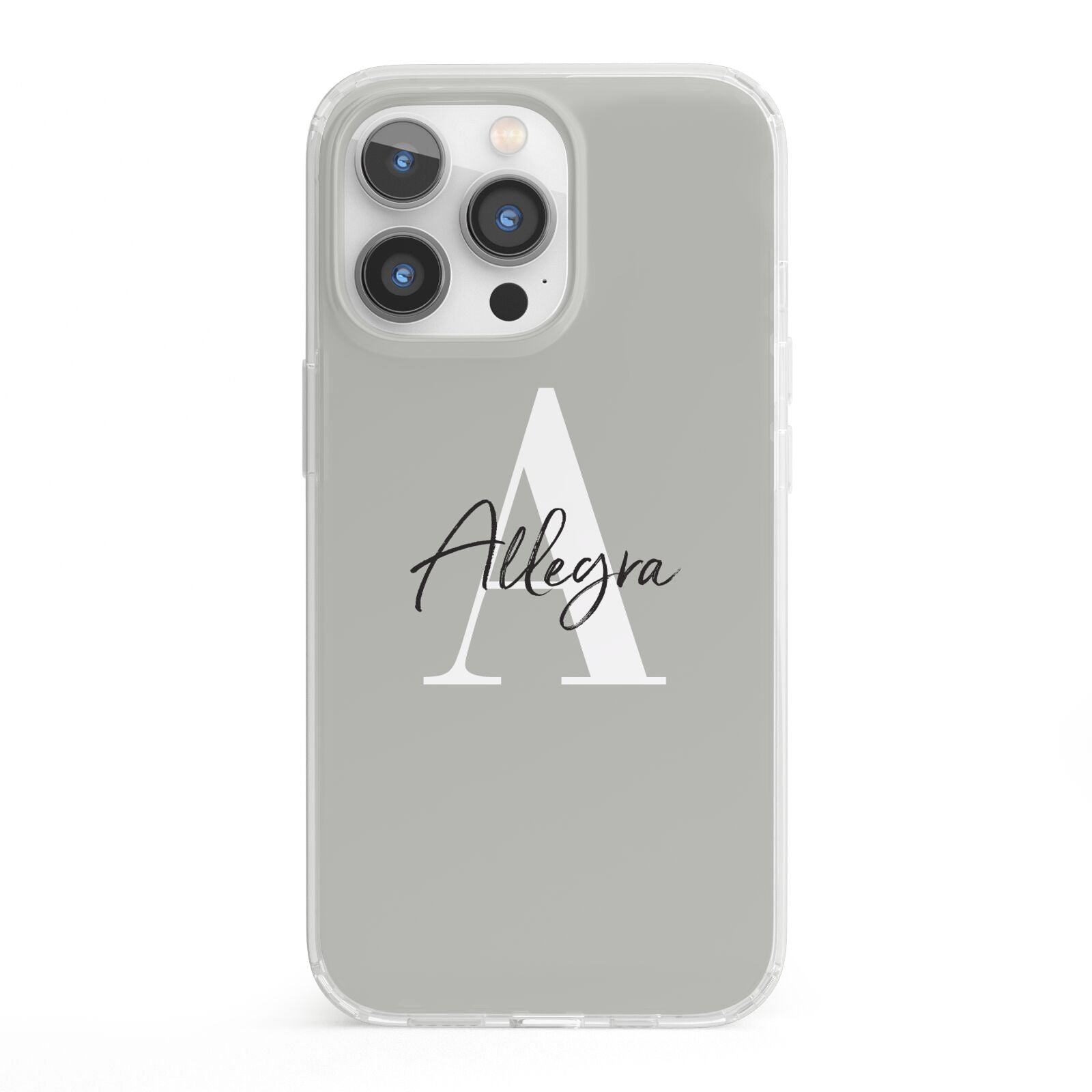 Personalised Grey Initials And Name iPhone 13 Pro Clear Bumper Case