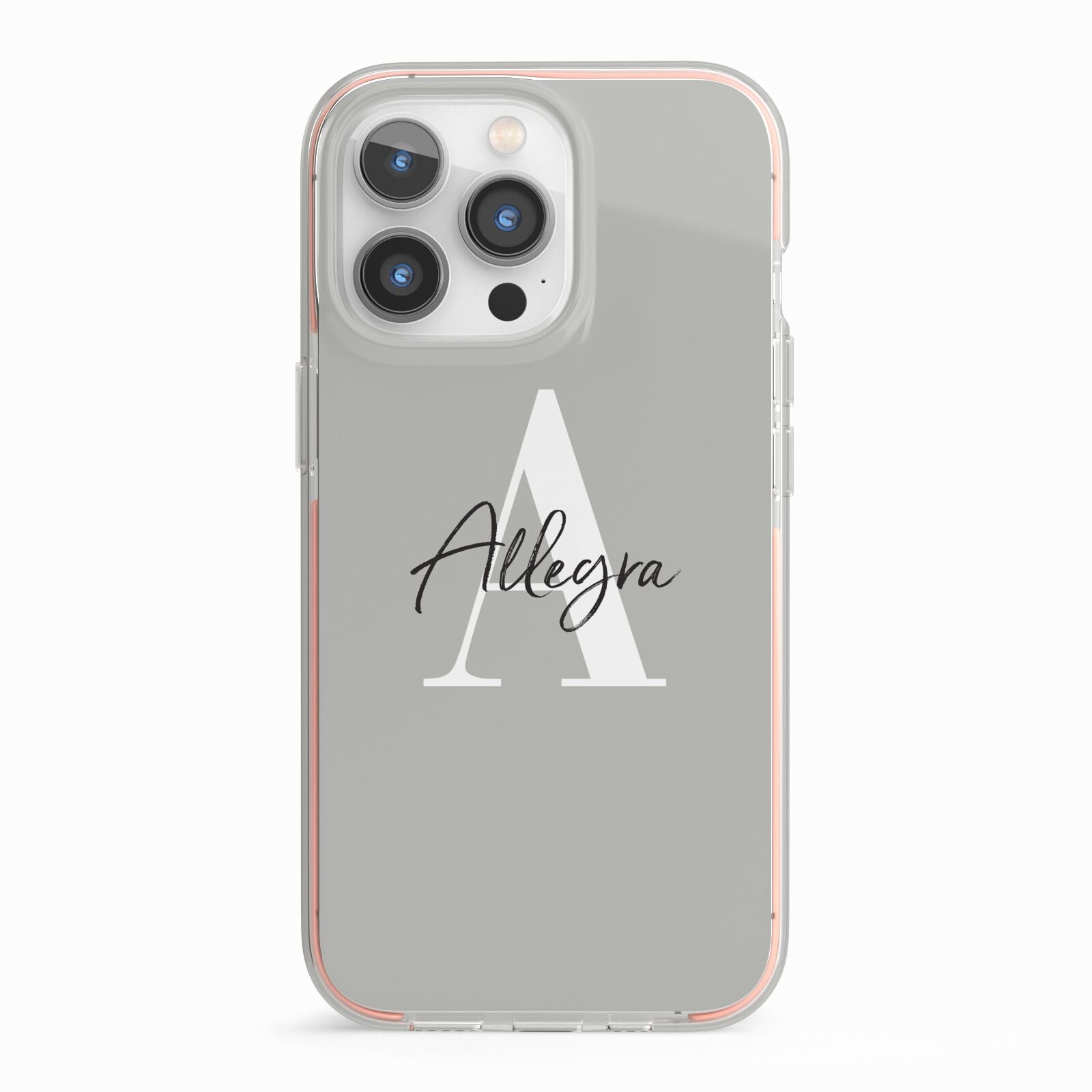 Personalised Grey Initials And Name iPhone 13 Pro TPU Impact Case with Pink Edges