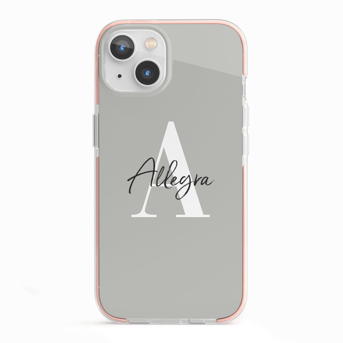 Personalised Grey Initials And Name iPhone 13 TPU Impact Case with Pink Edges